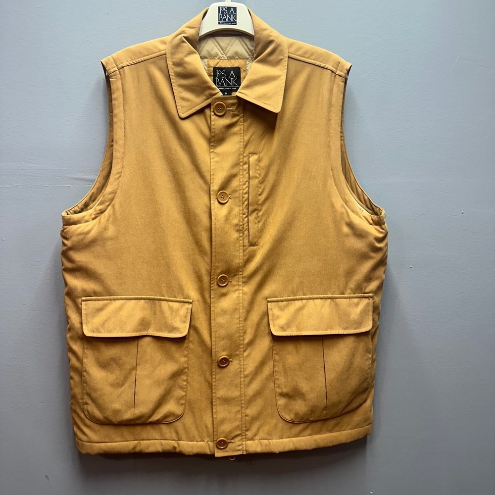 Jos A Bank Men's Microfiber Vest Tan New Old Stock Wind Water Resistant SZ M